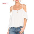 Shoulder Cut out White Stripe fashion Top